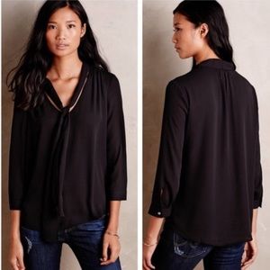 Anthropologie HD Black Tie Neck Blouse